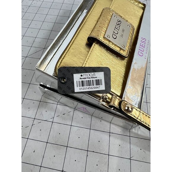 Guess By Marciano Gold Wallet Clutch NIB Leopard Print Interior New~~ - Picture 3 of 8